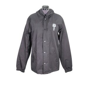 Street Parking Hooded Rain Jacket Unisex Size Large Snap Front Windbreaker Black